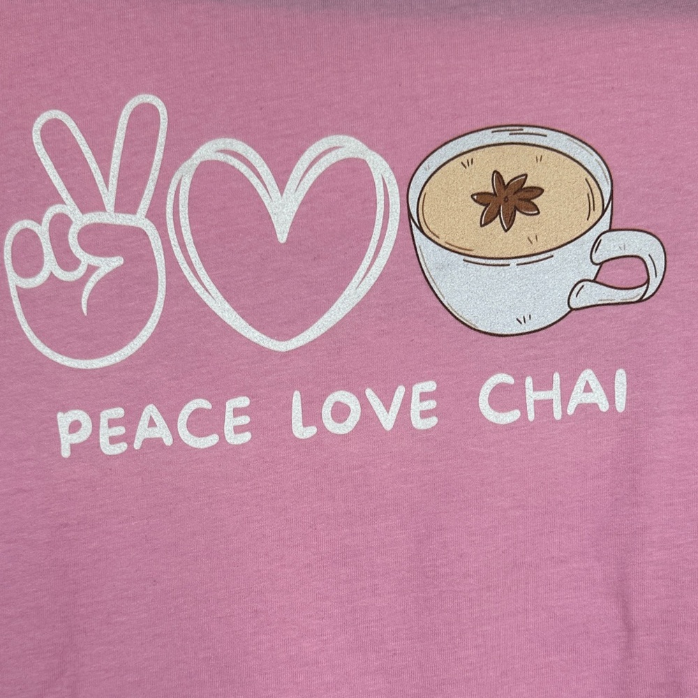 PEACE LOVE AND CHAI Port and Company women Pink Tee -  Small 100% soft cotton